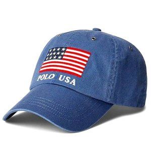 New Polo Ralph Lauren Mens Chino Baseball Cap Outdoor Hat w/ USA Flag Color Navy